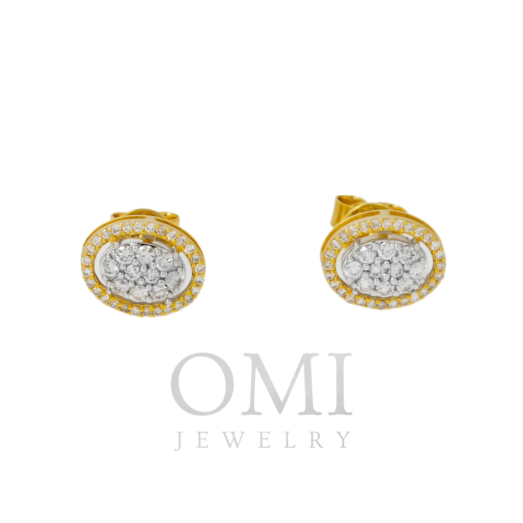 10K GOLD ROUND DIAMOND CLUSTER OVAL SHAPE EARRINGS 0.52 CTW