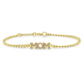 14k Pavé Diamond 3 Letter Small Curb Chain Bracelet