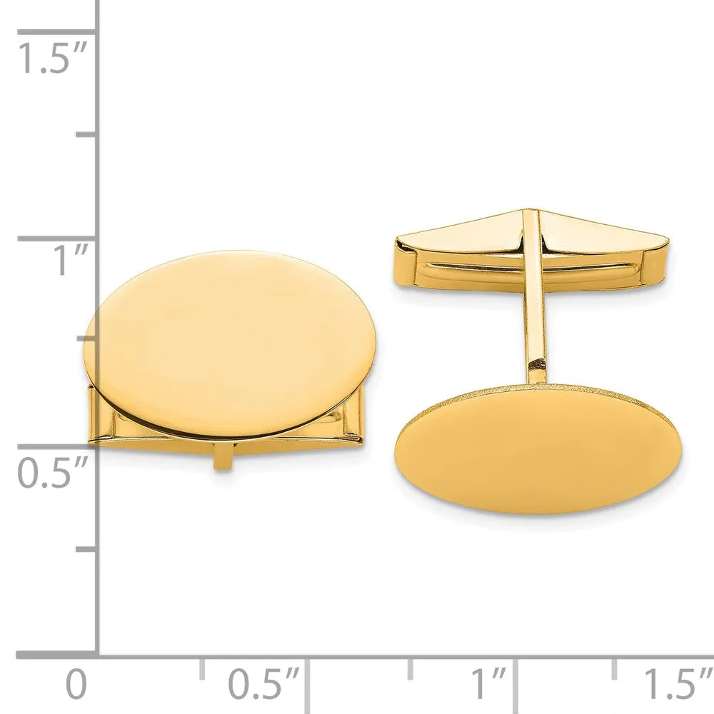 14k Real Gold Yellow Gold Men's Oval Cuff Links