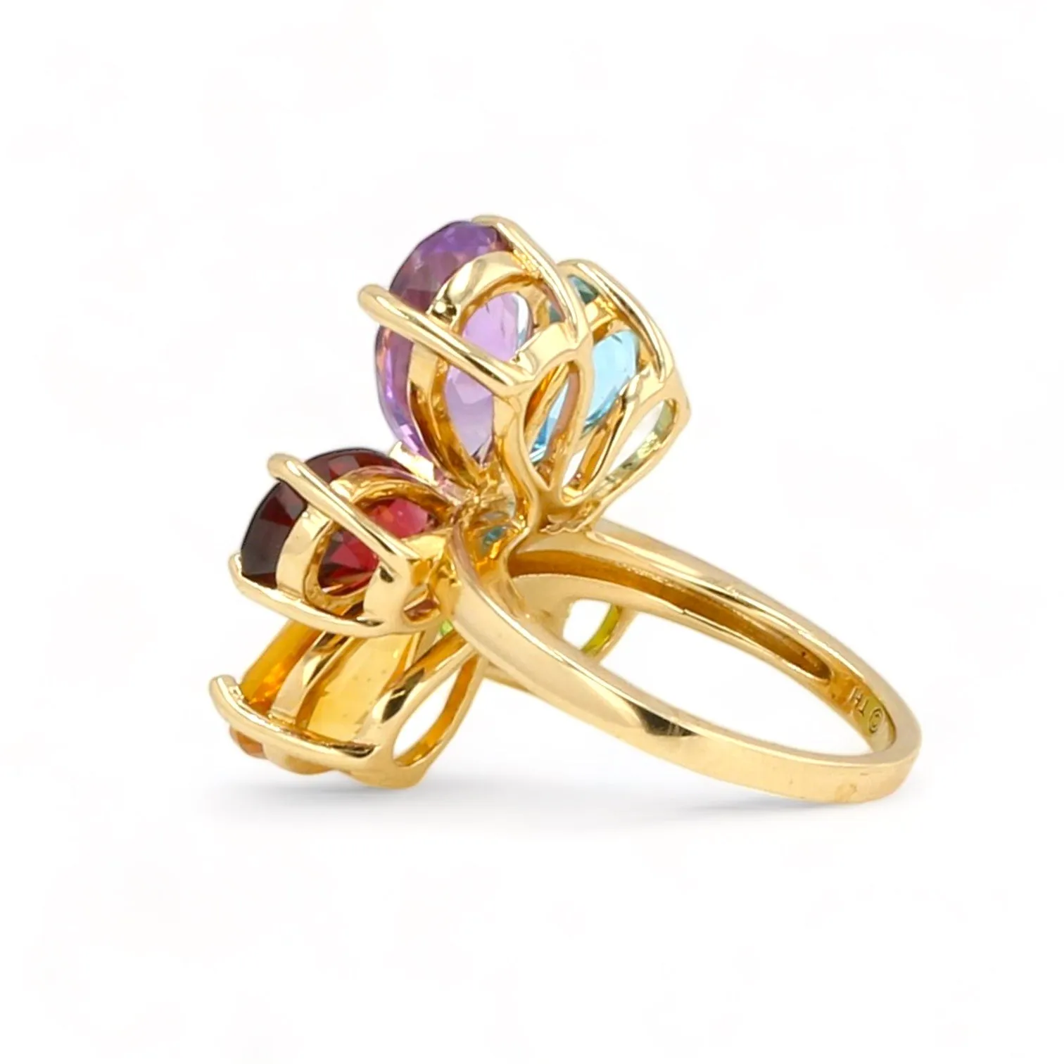 14K Yellow gold color gemstone petals rings-15428