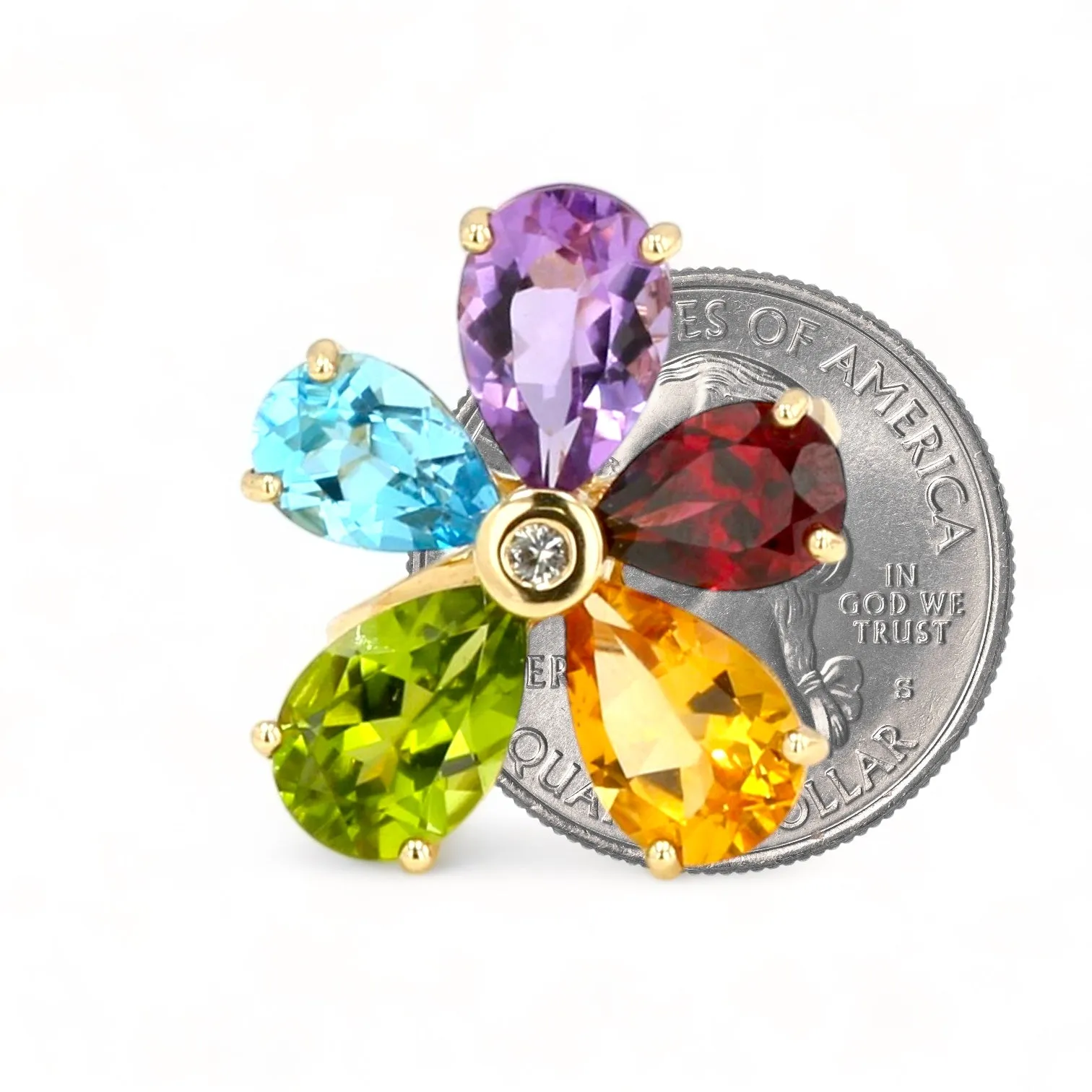 14K Yellow gold color gemstone petals rings-15428