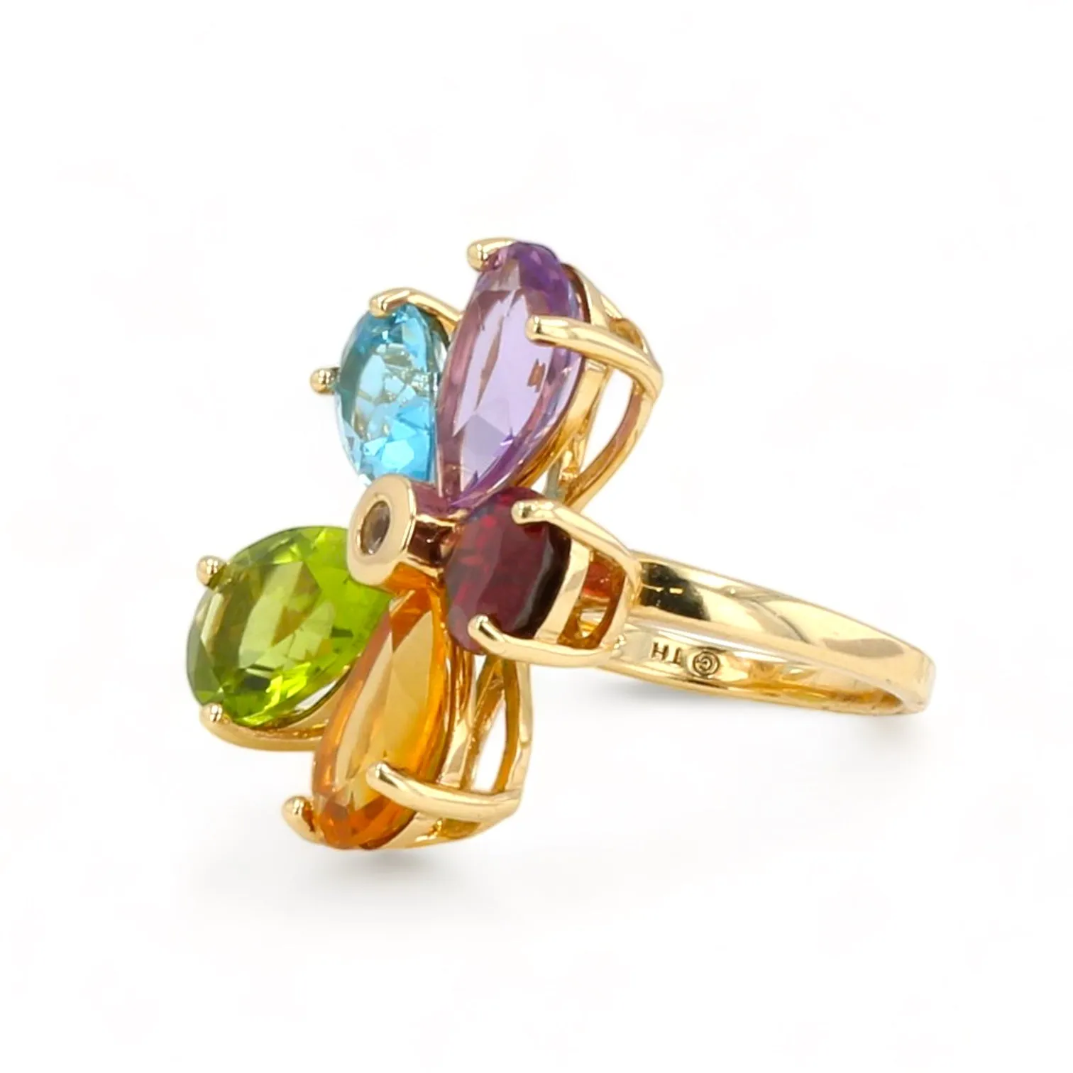 14K Yellow gold color gemstone petals rings-15428