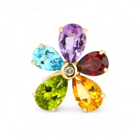 14K Yellow gold color gemstone petals rings-15428