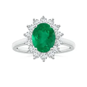 3.0 CT. Oval-Cut Emerald and White Sapphire with Sunburst Halo