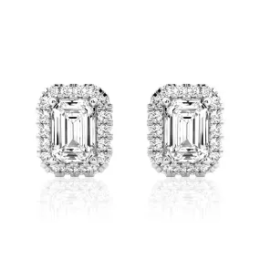 4.14 ctw Emerald Cut Moissanite Halo Stud Earrings