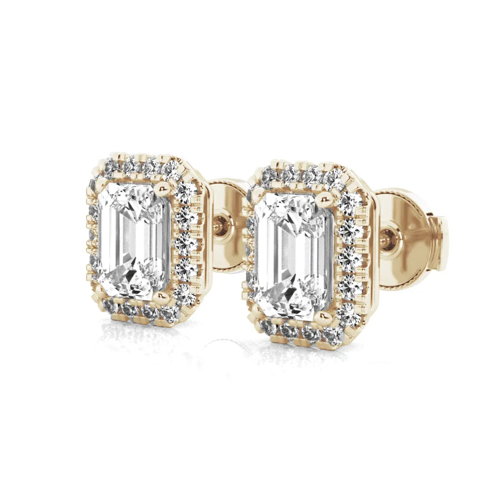 4.14 ctw Emerald Cut Moissanite Halo Stud Earrings