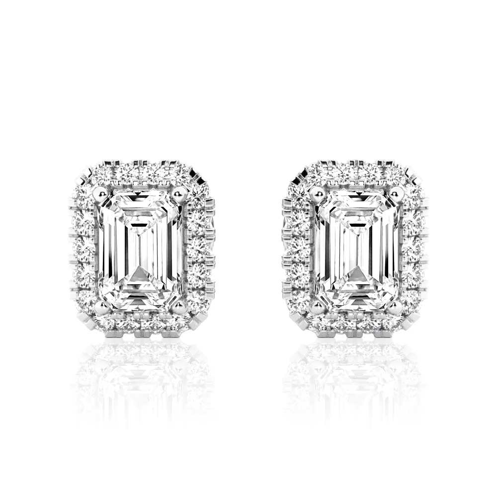 4.14 ctw Emerald Cut Moissanite Halo Stud Earrings