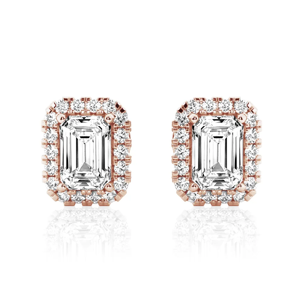 4.14 ctw Emerald Cut Moissanite Halo Stud Earrings