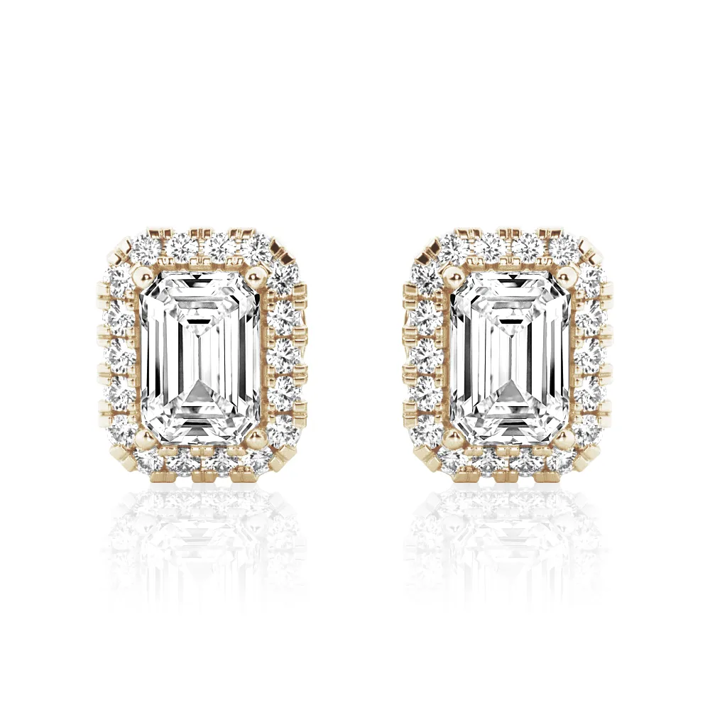 4.14 ctw Emerald Cut Moissanite Halo Stud Earrings