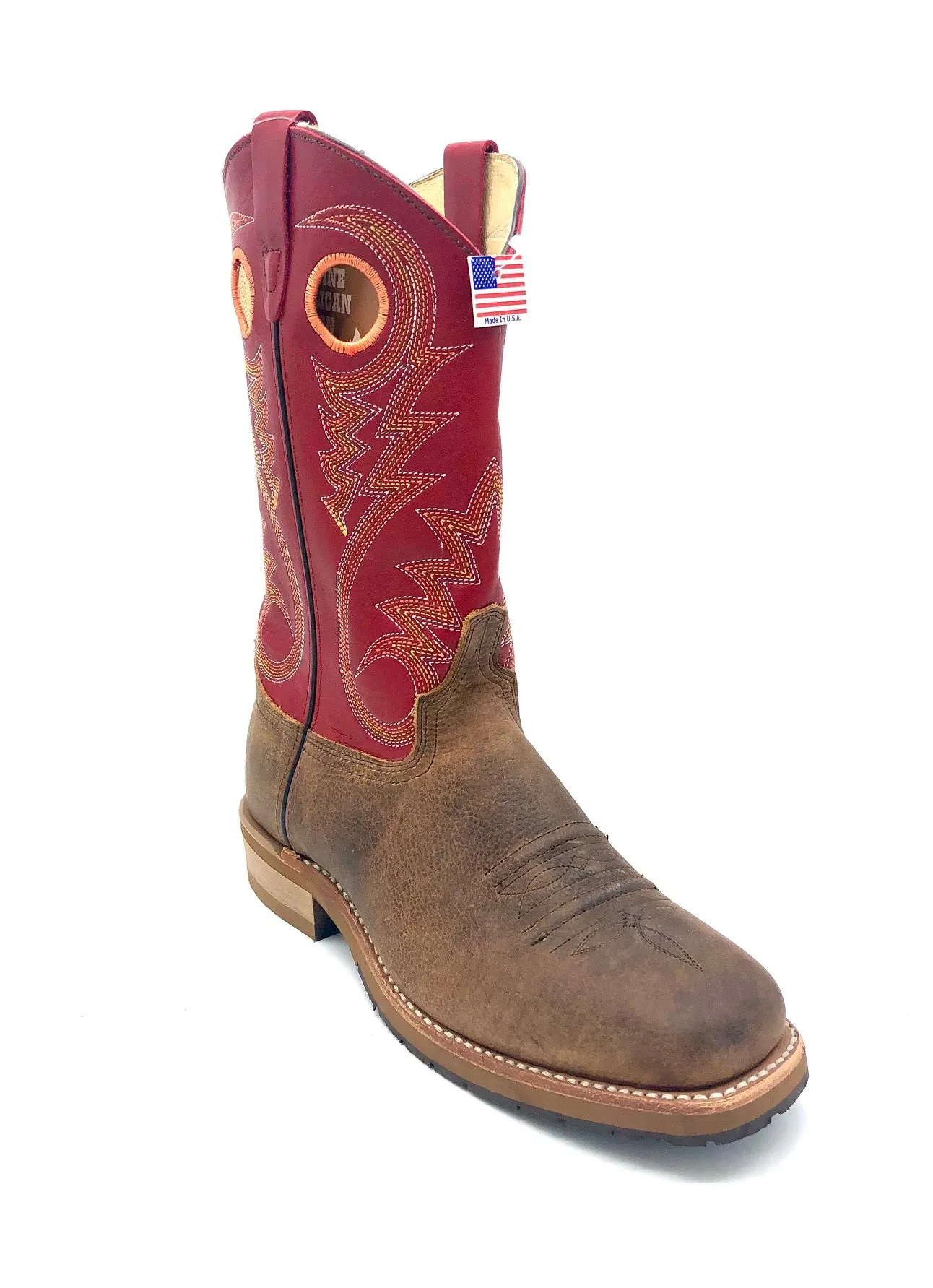 'Abilene' Men's Western Square Toe - Brown / Red