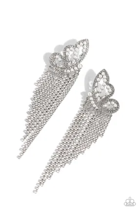 Aerial Accent White Rhinestone Earrings - Paparazzi Accessories