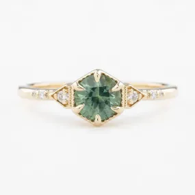 Agatha Ring 0.74ct Round Green Montana Sapphire, 14K Yellow Gold (One of a kind)