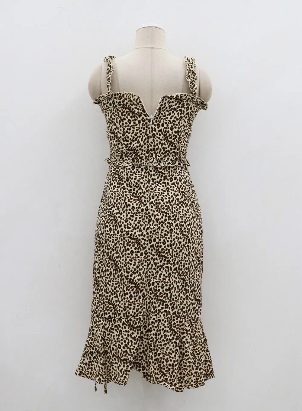 Animal Print Frill Detail Midi Dress CJ312