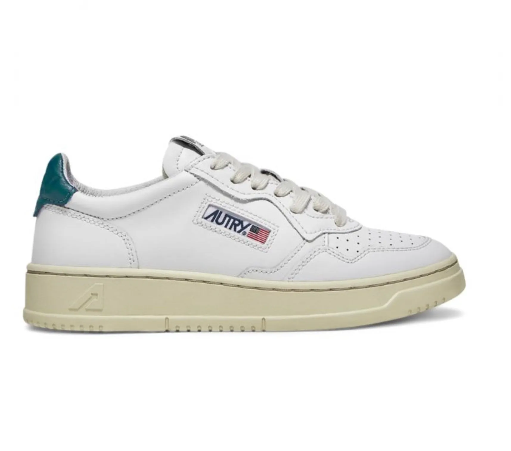 Autry Action Shoes Low Man Leather - White & Petrol