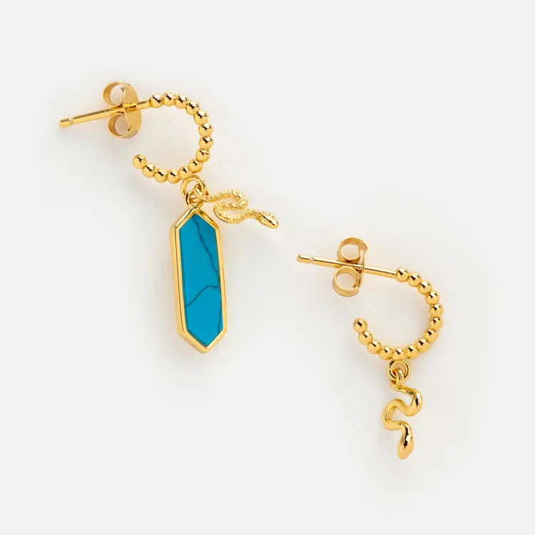 Awaken Asymmetrical Turquoise Snake Earrings