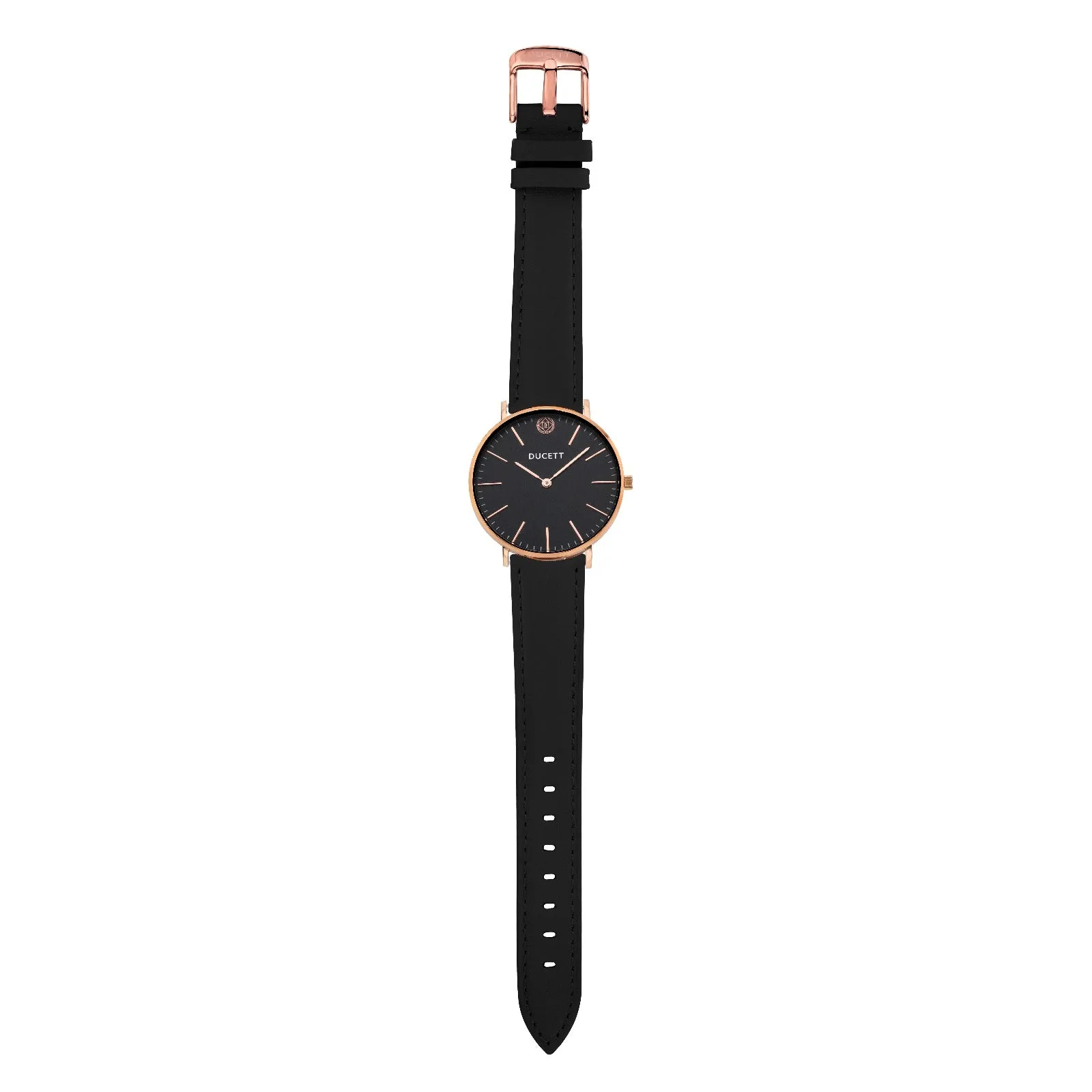 Black leather strap rosé gold