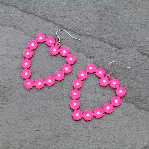 bling heart earrings pink