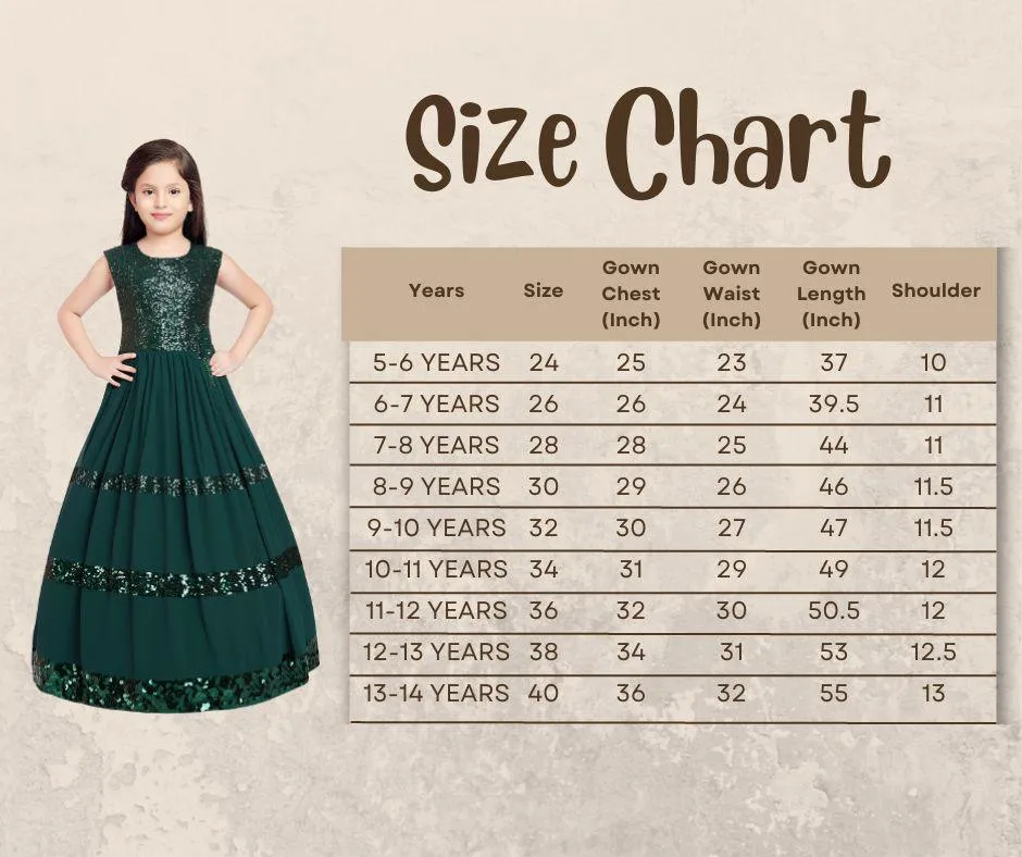 Bottle Green Coloured Sequined  Georgette Gown For Girls