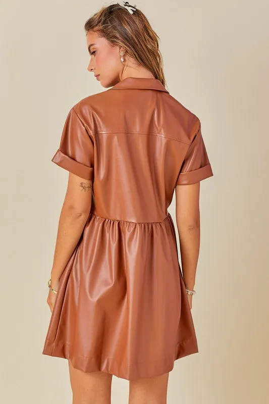 Brown Faux Leather Dress