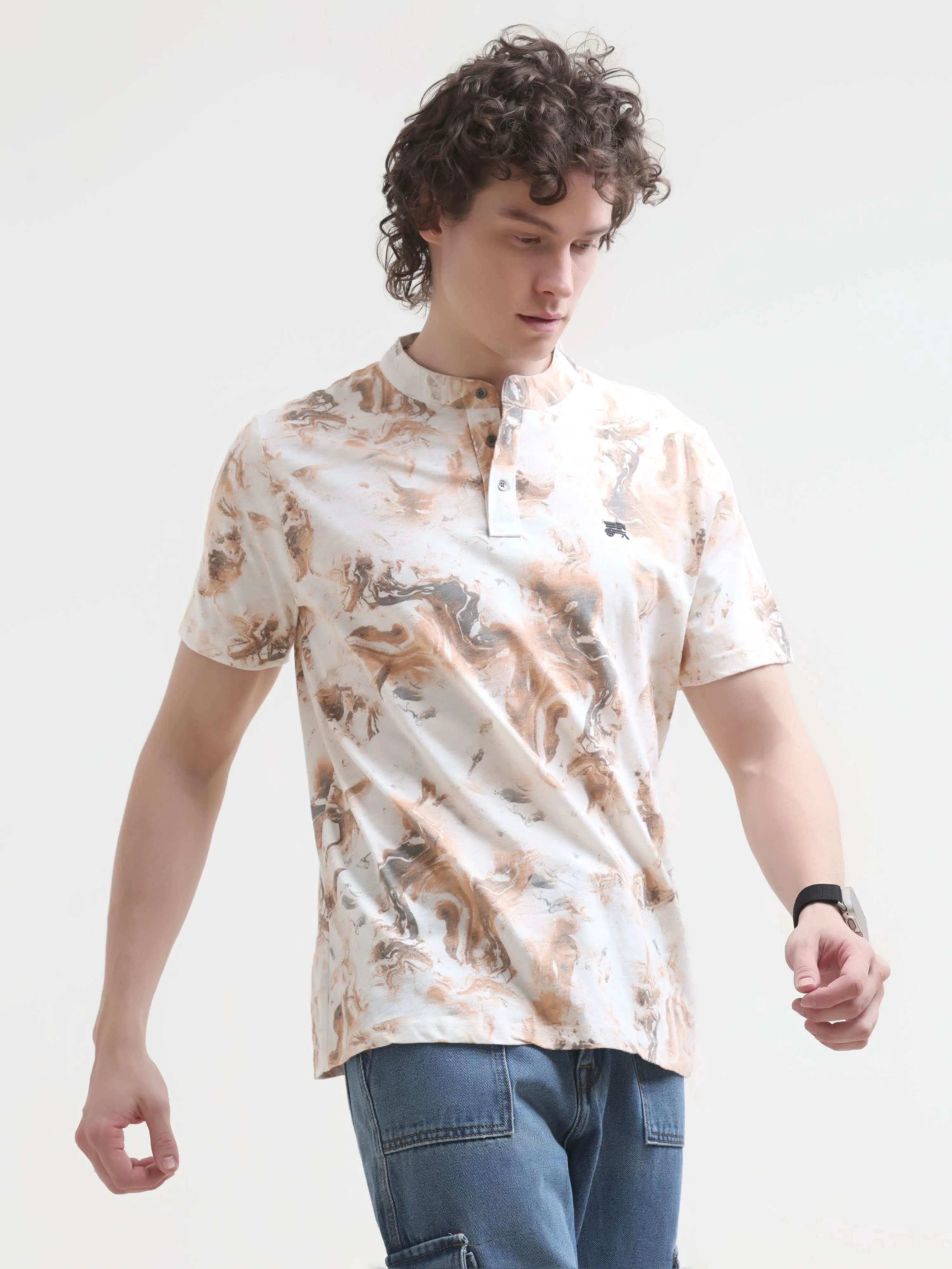 Caramel water color henley tshirt