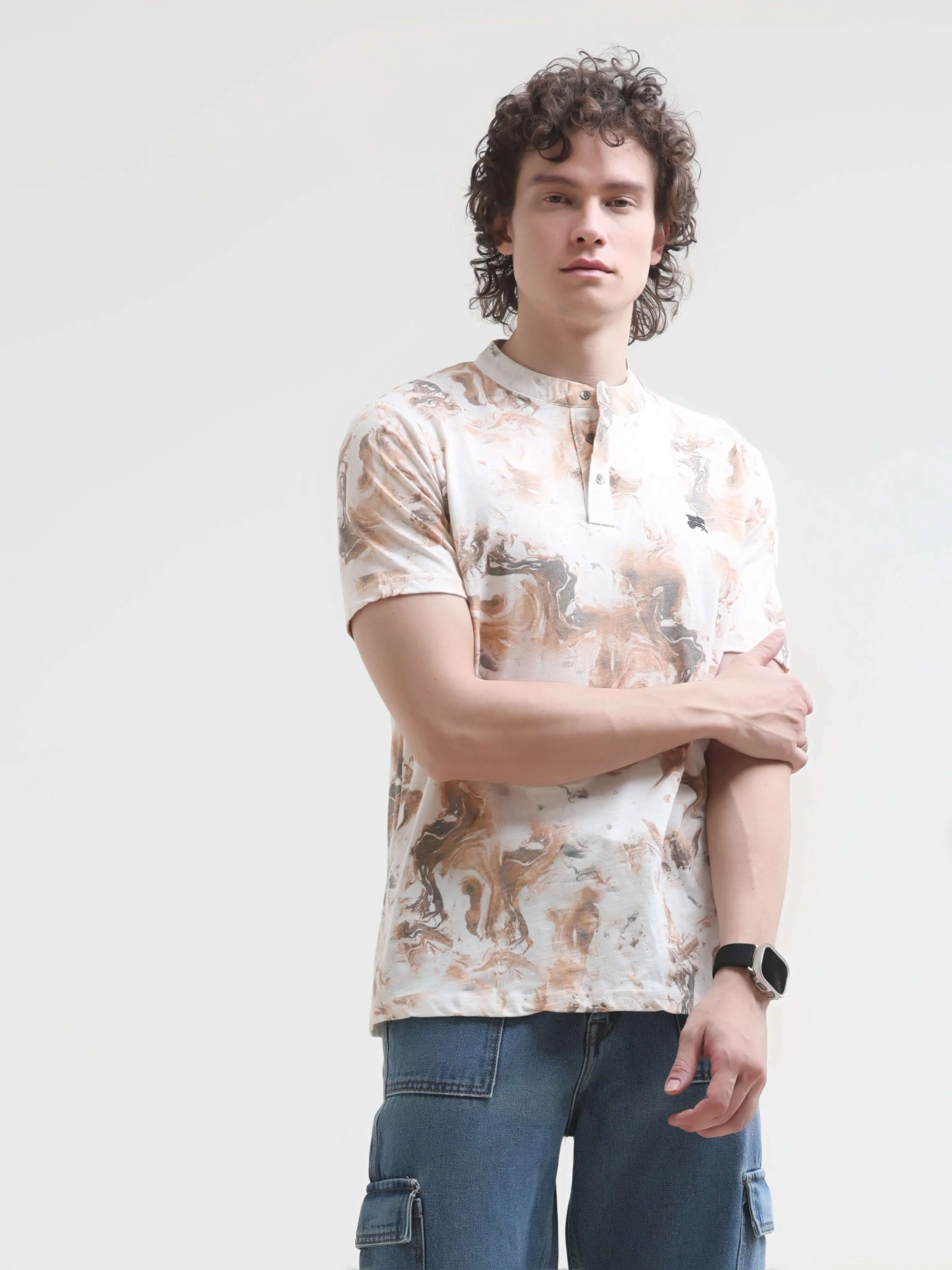 Caramel water color henley tshirt