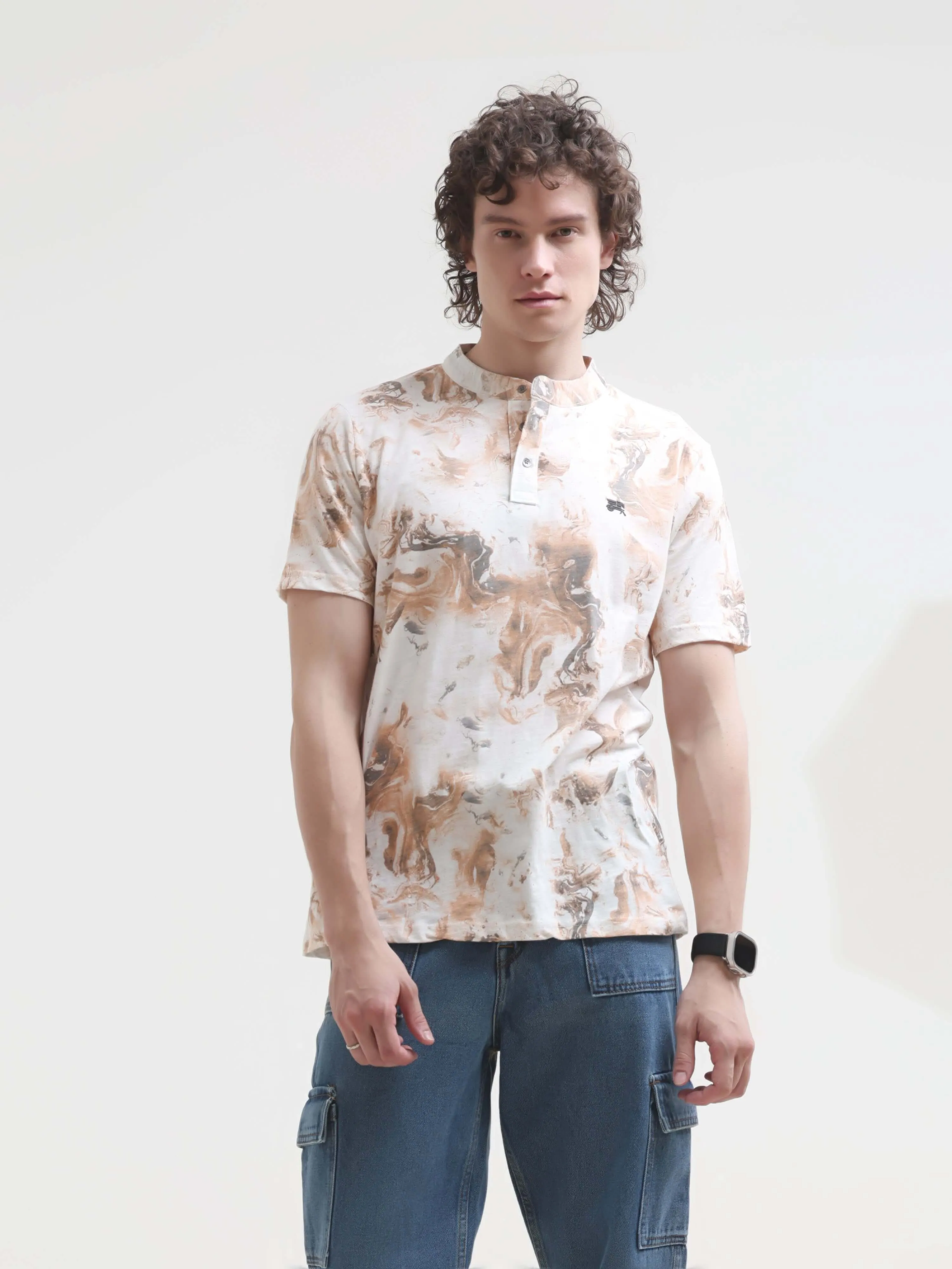 Caramel water color henley tshirt