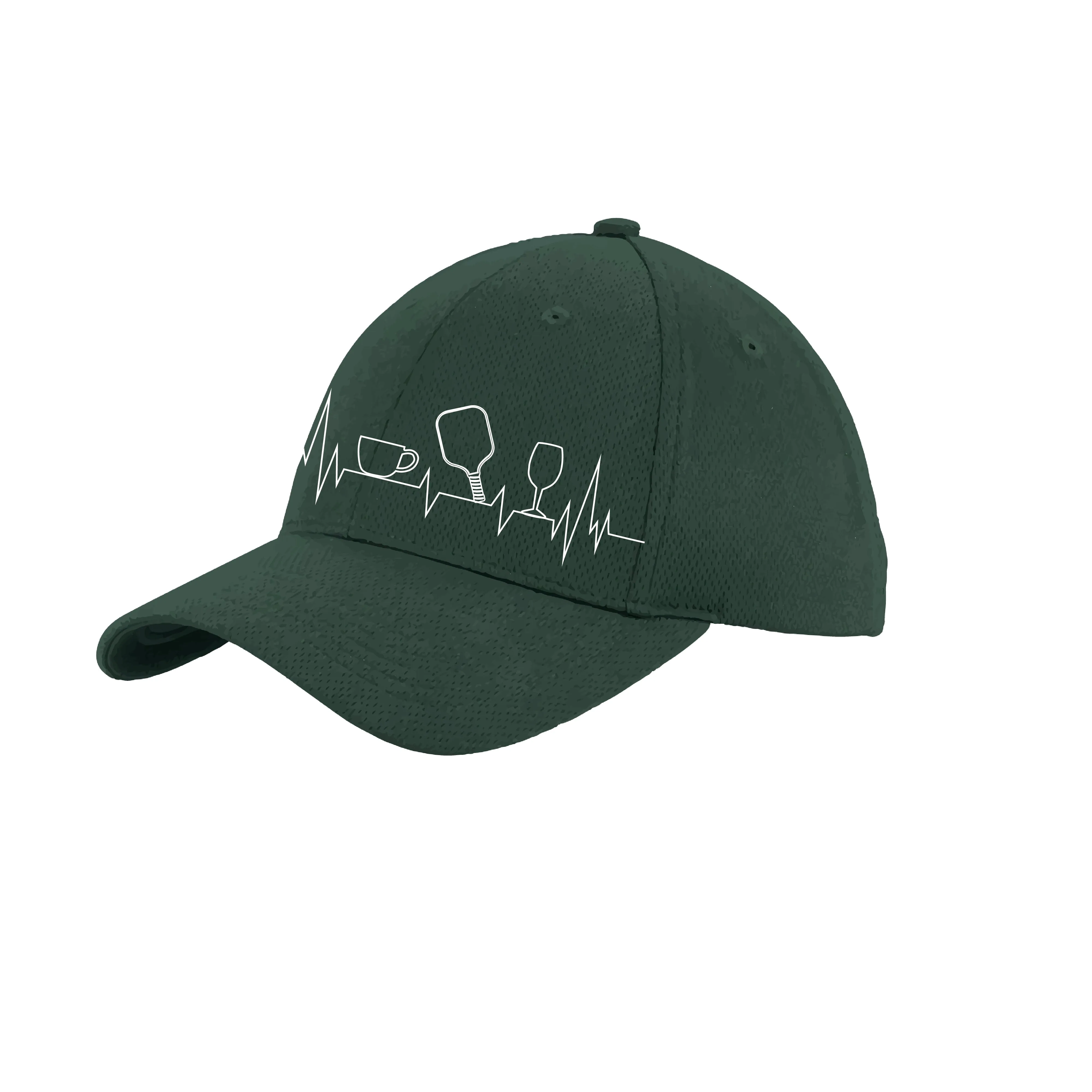 Coffee, Pickleball, Wine Heartbeat EKG | Pickleball Hat | Moisture-Wicking 100% Polyester