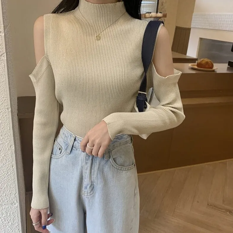 Cold-Shoulder Mock Turtleneck Sweater