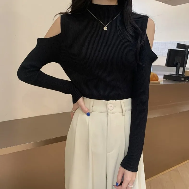 Cold-Shoulder Mock Turtleneck Sweater