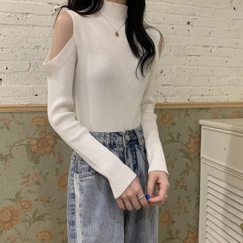 Cold-Shoulder Mock Turtleneck Sweater