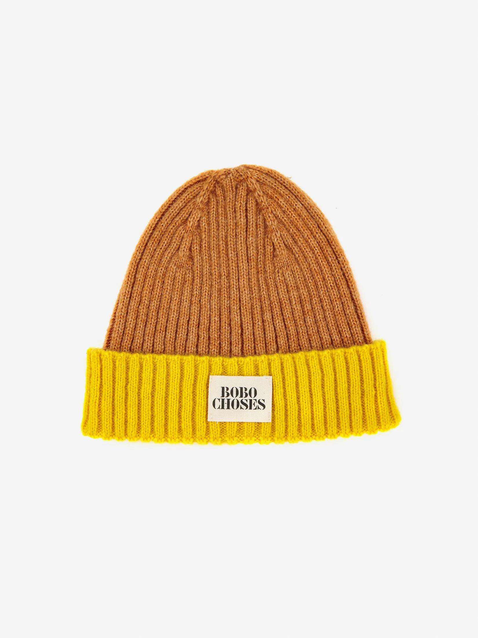 COLOR BLOCK BEANIE - BROWN AND YELLOW