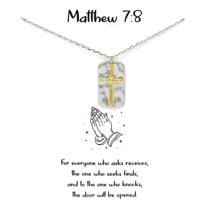 Copy of Tell Your Story: Matthew 7:8 Cross Pendant Simple Chain Short Necklace