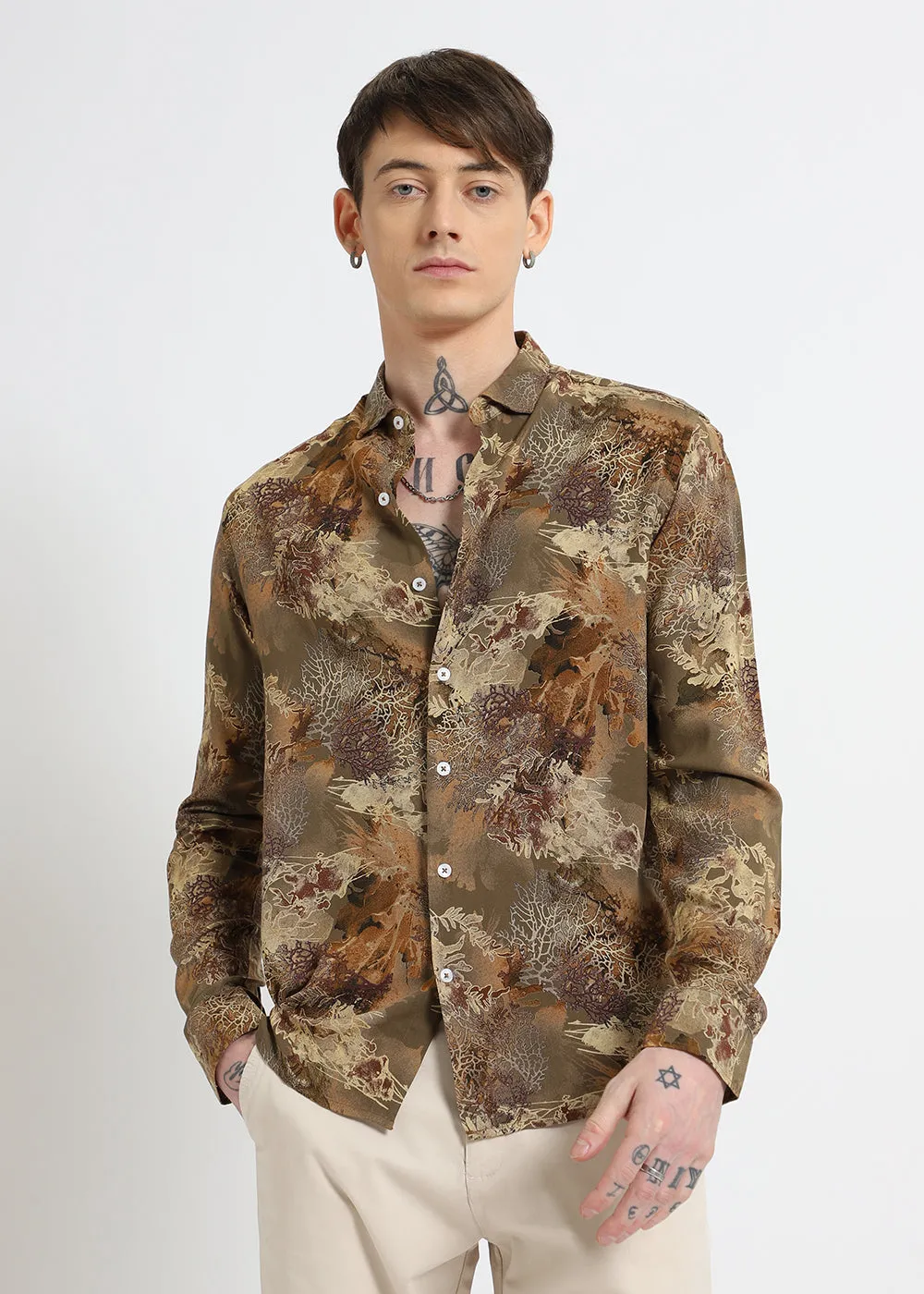 Coral Oasis Khaki Feather shirt