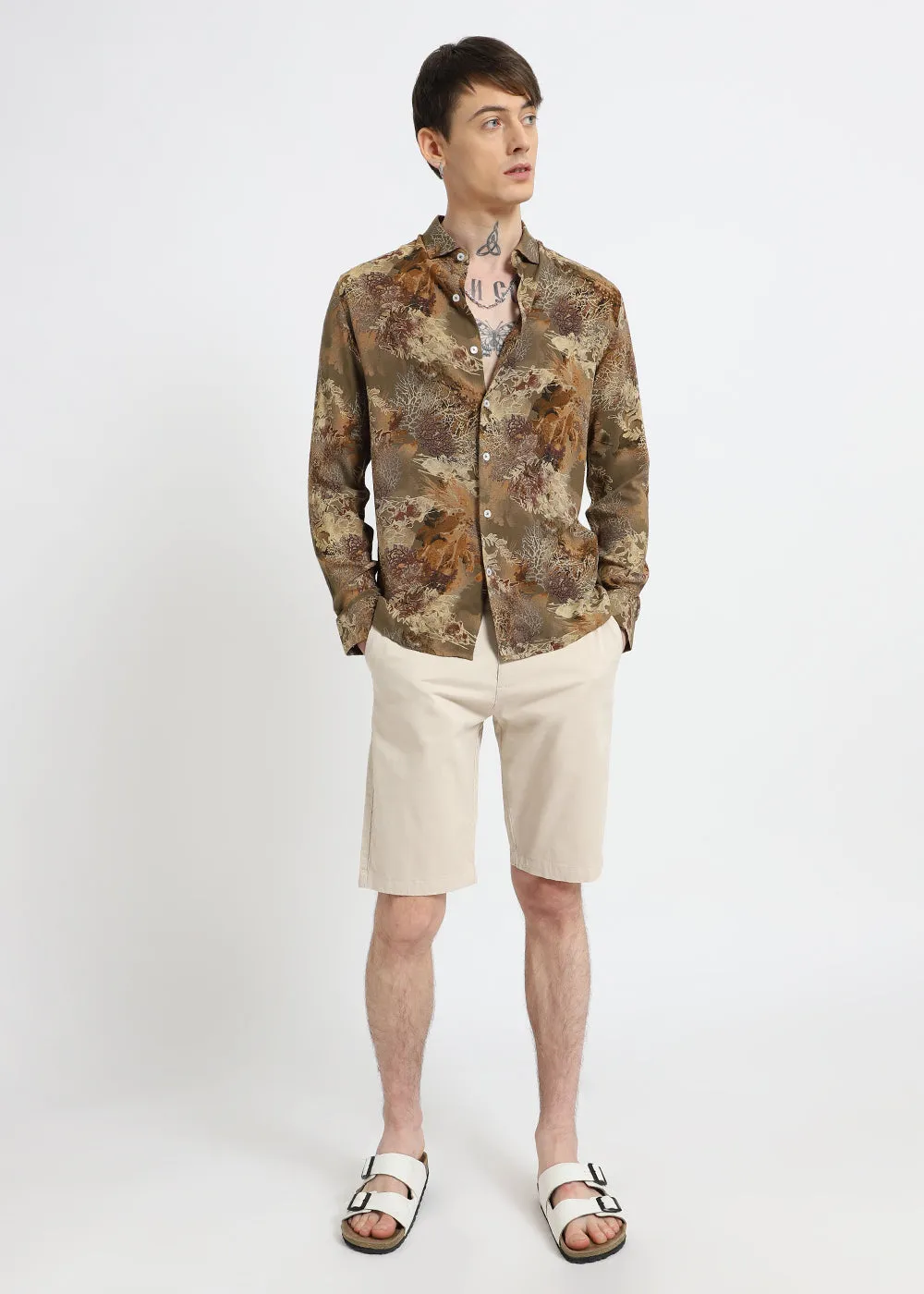 Coral Oasis Khaki Feather shirt