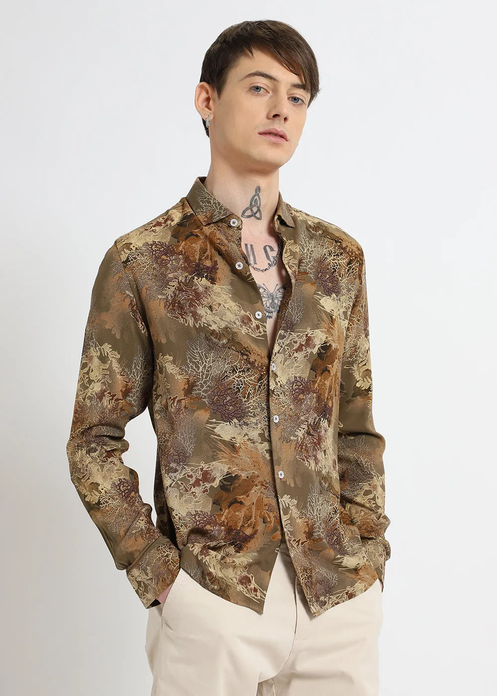 Coral Oasis Khaki Feather shirt