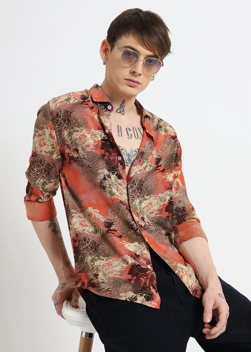 Coral Oasis Orange Feather shirt