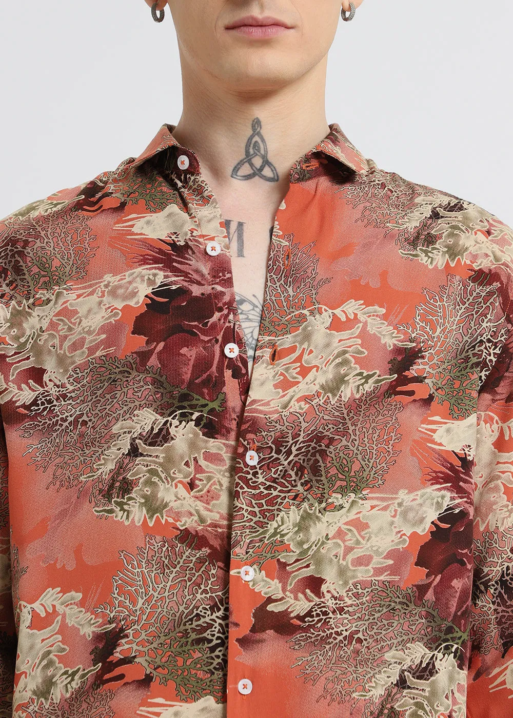 Coral Oasis Orange Feather shirt