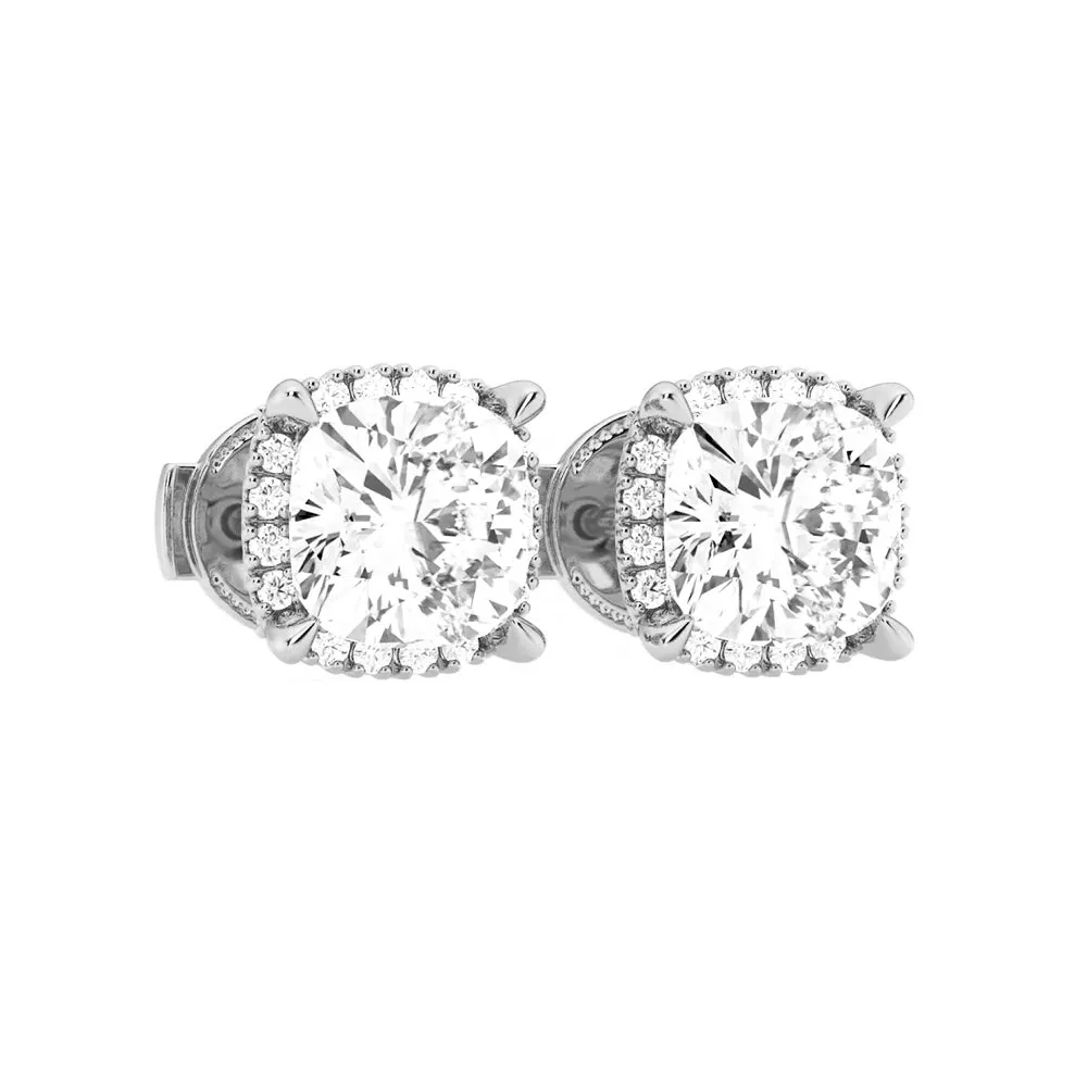 Cushion Cut Moissanite Shadow Halo Stud Earrings