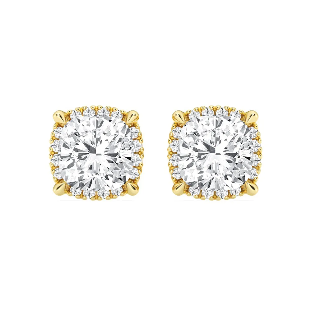 Cushion Cut Moissanite Shadow Halo Stud Earrings