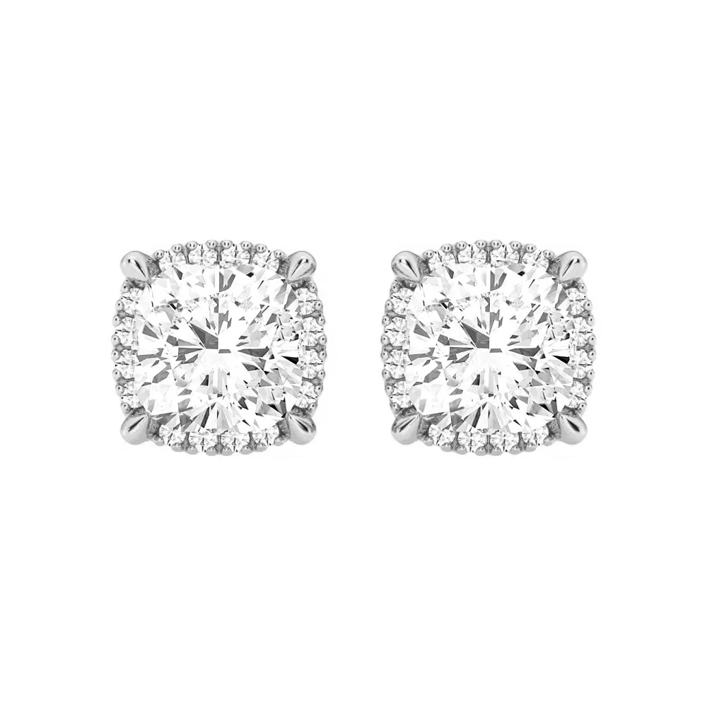 Cushion Cut Moissanite Shadow Halo Stud Earrings