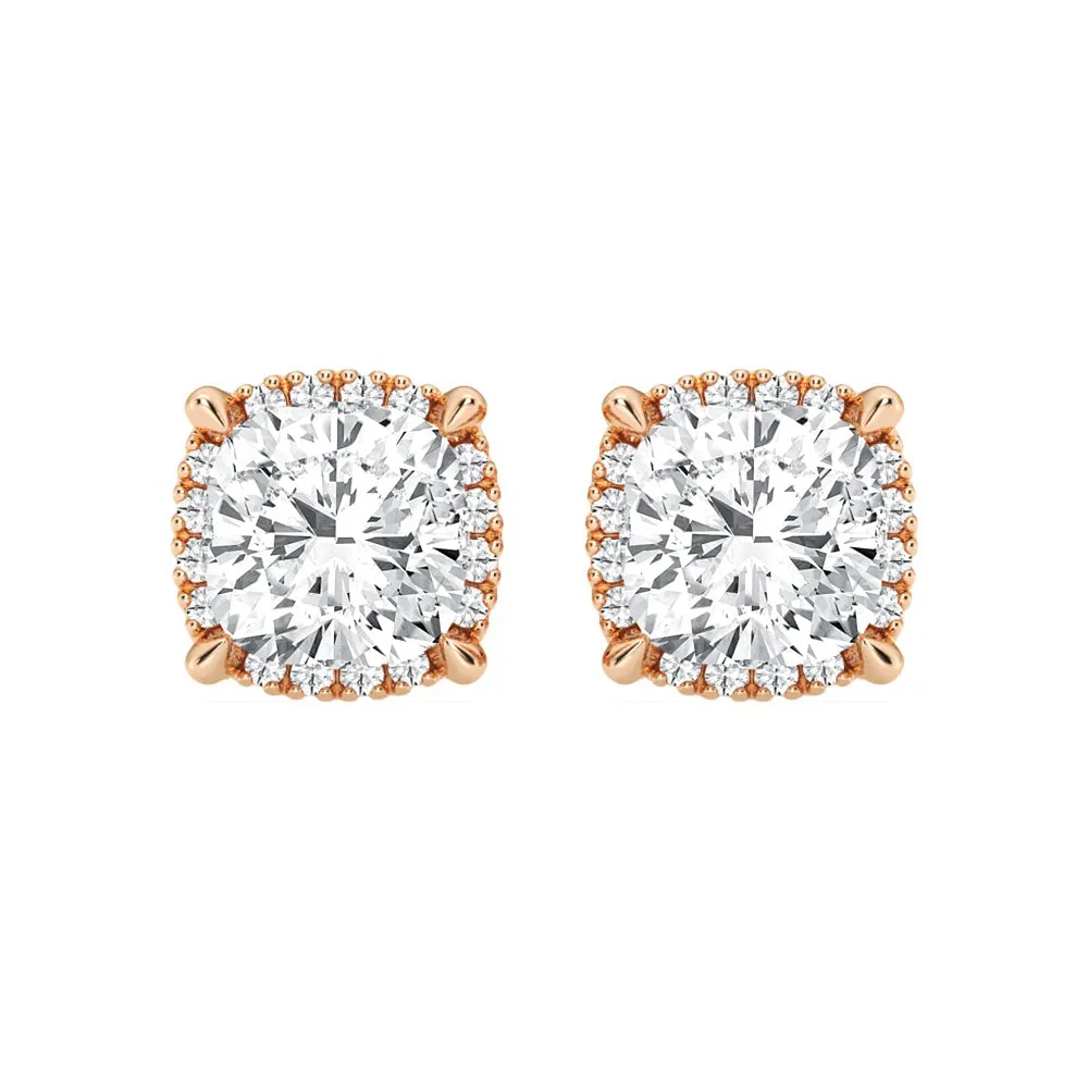 Cushion Cut Moissanite Shadow Halo Stud Earrings