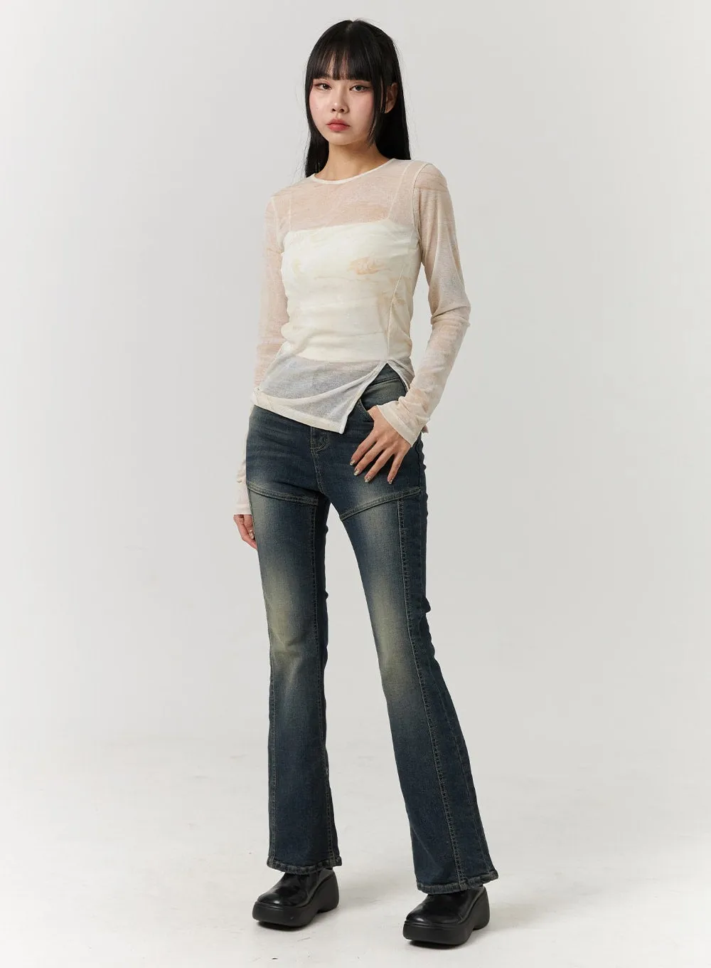 Denim Middle Waist Flared Jeans CJ405