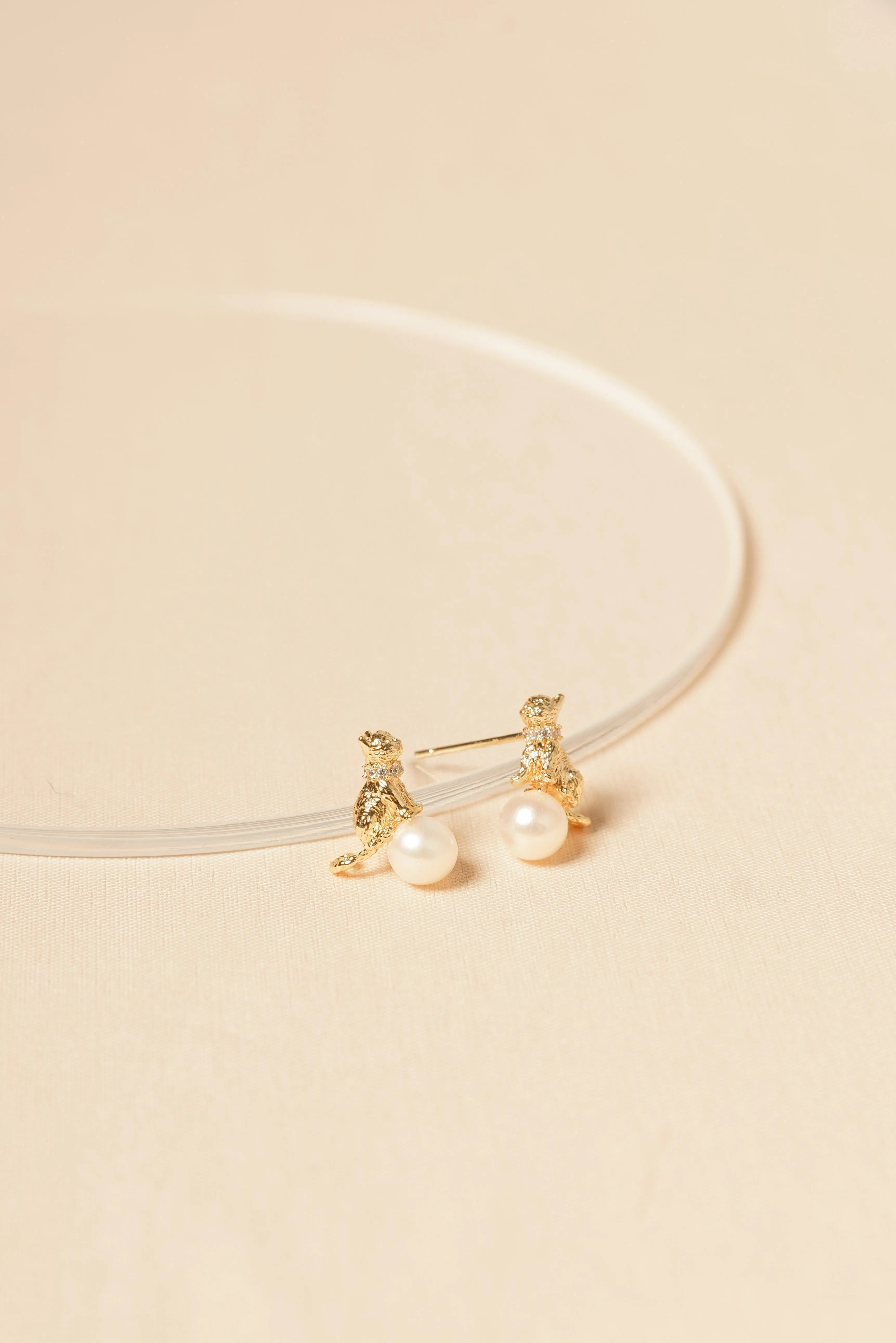 [Designer’s Choice] Freshwater White Pearls Meow Kitty Set - Earring, Pendant, Ring