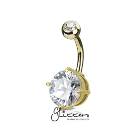 Double Gemmed Solitaire Round CZ Prong Set Belly Button Ring - Gold