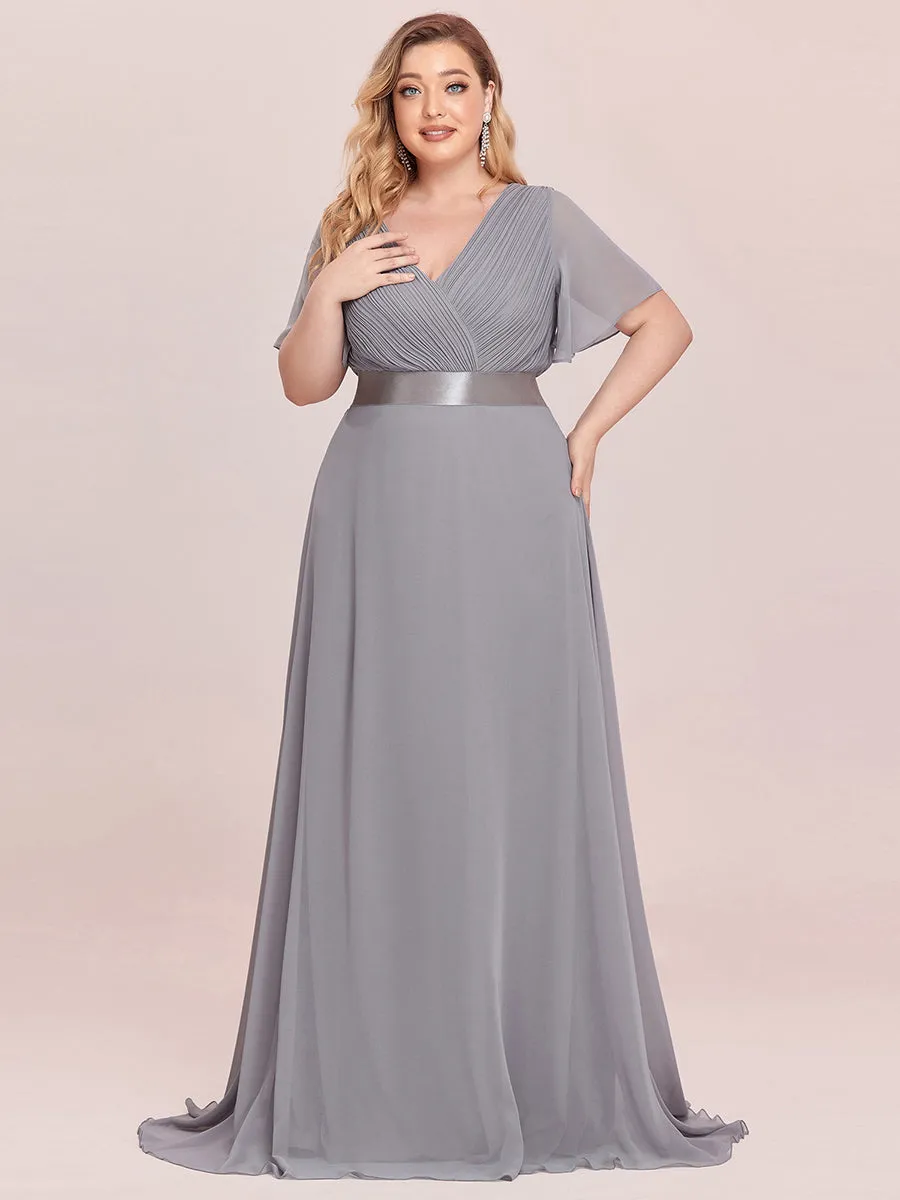 Double V-Neck Ruffles Padded Plus Size  Evening Dresses