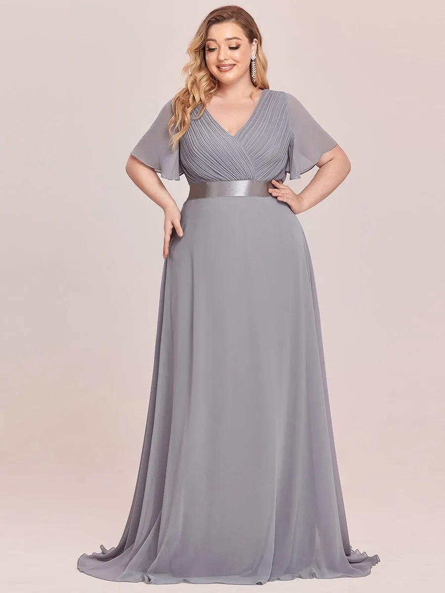 Double V-Neck Ruffles Padded Plus Size  Evening Dresses