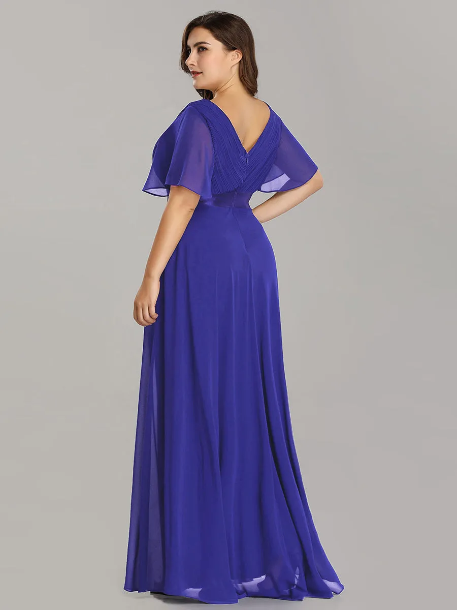 Double V-Neck Ruffles Padded Plus Size  Evening Dresses