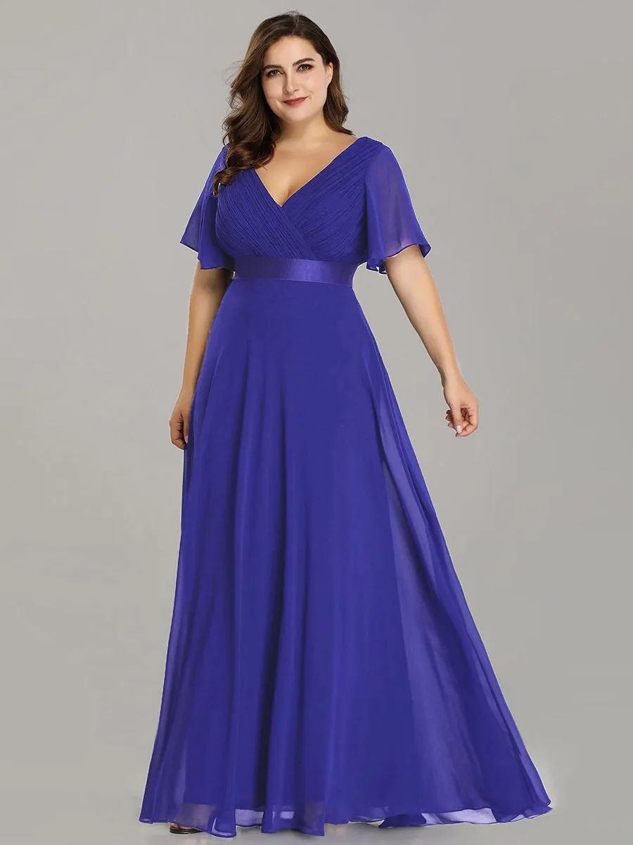 Double V-Neck Ruffles Padded Plus Size  Evening Dresses