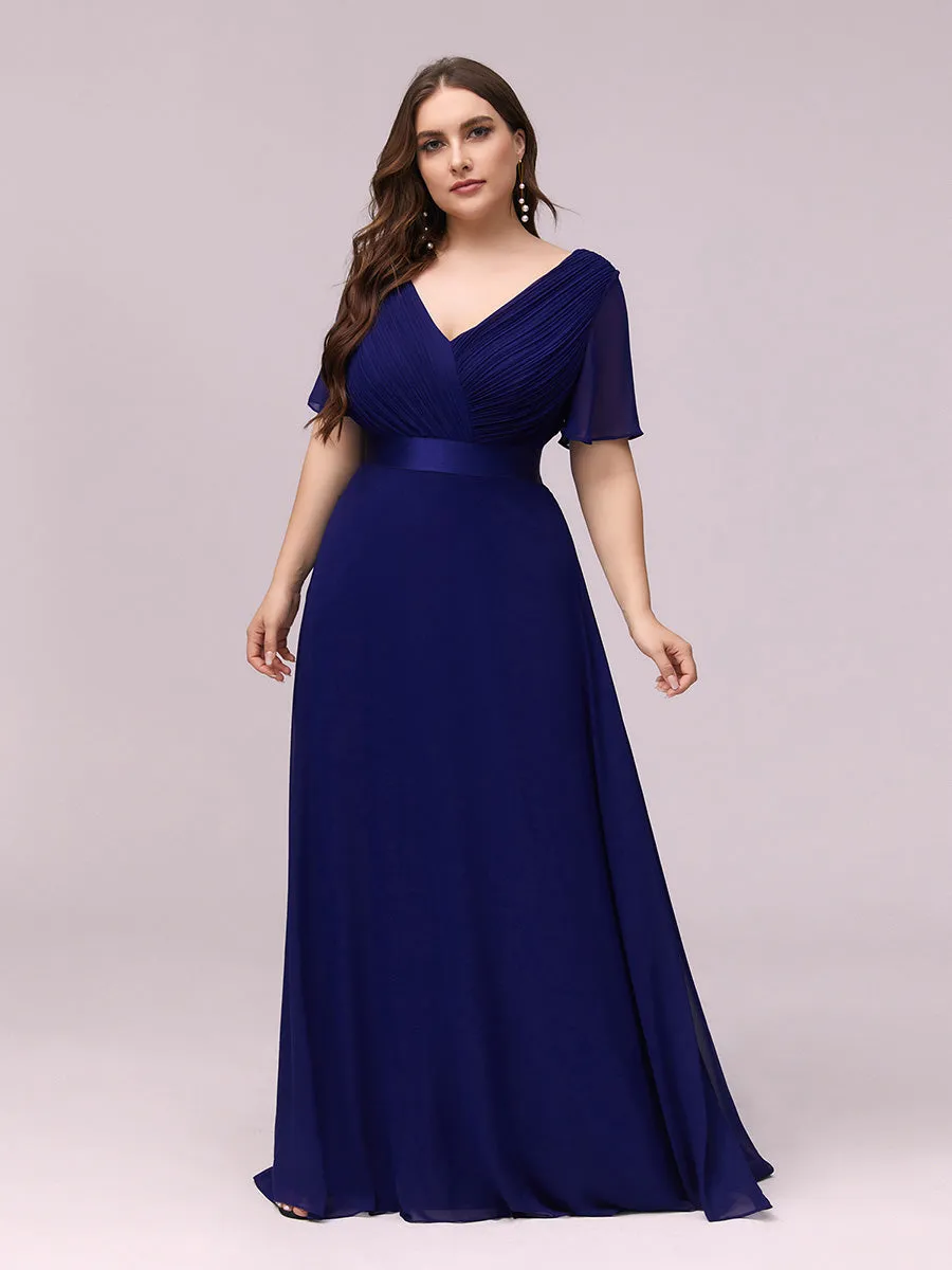 Double V-Neck Ruffles Padded Plus Size  Evening Dresses