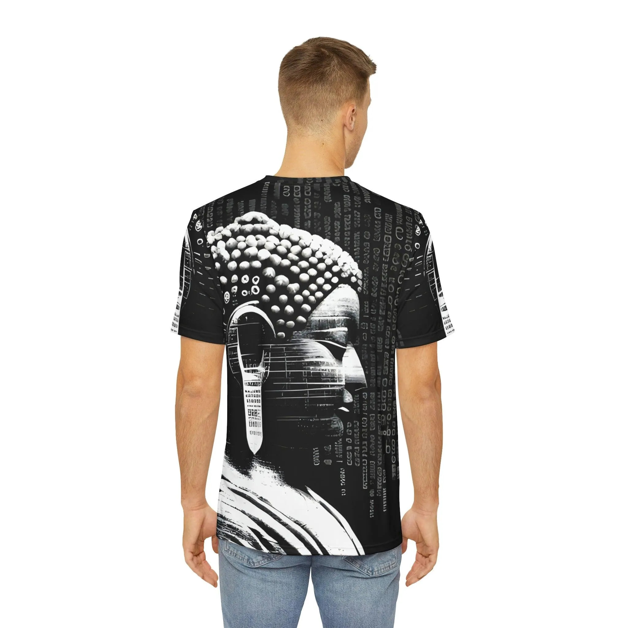 Earpath to Enlightenment -  Buddha Bohdisatva, For Him Polyester Tee Shirt (AOP) - All Over Print - Street Wear - Festival Wear by Meta Zen  v1.1